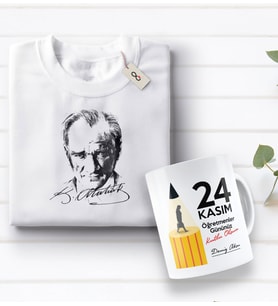 BK Gift Kişiye Özel Öğretmenler Günü Tasarımlı Kupa Bardak ve Atatürk Baskılı Tişört Hediye Seti- 2-9, Öğretmene Hediye, Öğretmenler Günü, 100. Yıl Hediyesi