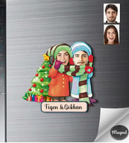 Kişiye Özel Yılbaşı Sevgili Ahşap Magnet -1