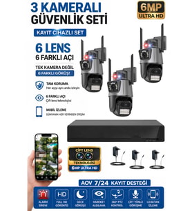 XPRO 3 Kamera 6 Lens Kablosuz WiFi Güvenlik Kamerası Seti NVR Kayıt Cihazı Gece Görüşlü IP Kamera