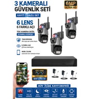 XPRO 3 Kamera 6 Lens Kablosuz WiFi Güvenlik Kamerası Seti NVR Kayıt Cihazı Gece Görüşlü IP Kamera