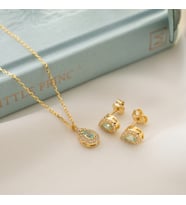 925 Ayar Gümüş Mart Ayı Damla Taşlı Kolye+Küpe Seti (Sarı)