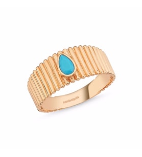 Altın Yüzük 14K Rose ZigZag Firuze Taşlı (Çok Renkli)
