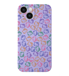 Apple iPhone 14 Uyumlu Lansman Kılıf Hello Kitty Tasarımlı İçi Kadife Kapak-Lila (Şeffaf)