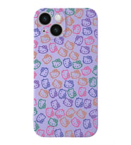 Apple iPhone 14 Uyumlu Lansman Kılıf Hello Kitty Tasarımlı İçi Kadife Kapak-Lila (Şeffaf)