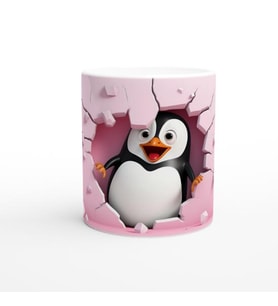 Pembe Duvarı Delen Neşeli Penguen Temalı Baskılı Kupa Bardak