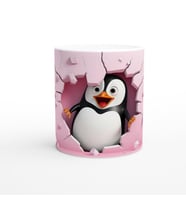 Pembe Duvarı Delen Neşeli Penguen Temalı Baskılı Kupa Bardak