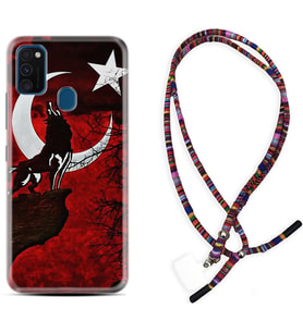 Samsung M21 M22 M23 M30 M31S M32 Kılıf Boyun Asklı Rasta Silikon Wolf and Moon 2 1381