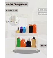2 Katlı Mutfak Rafı Tekerlekli Organizer Dar Banyo Düzenleyici Motek Beyaz Banyo Rafı