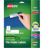 Avery Ekstra Büyük Dosya Klasör Etiketleri, Çıkarılabilir Yapıştırıcı, Mat Beyaz, 15/16" X 3-7/16",