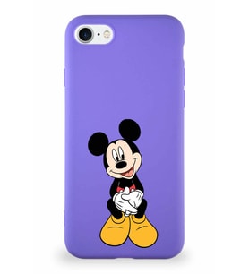 Apple iPhone SE 2022 Soft Premier Kapak Mickey Mouse-A Tasarımlı Silikon Kılıf - Mor (Şeffaf)
