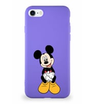 Apple iPhone SE 2022 Soft Premier Kapak Mickey Mouse-A Tasarımlı Silikon Kılıf - Mor (Şeffaf)