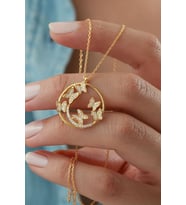925 Ayar Gümüş Gold Kelebekli Halka Kolye