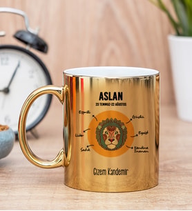 Kişiye Özel Aslan Burcuna Hediye Gold Kupa Bardak