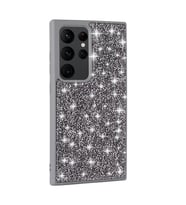 Galaxy S24 Ultra Kılıf Parlak Taşlı Tasarım Pırlanta Kılıf (Gri)