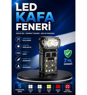 Şarjlı LED Kafa Lambası Manyetik Klipsli El Sensörlü Çok Amaçlı
