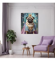 Tekli Dikey Kanvas Duvar Tablosu Prenses Kostümlü Pug Köpek