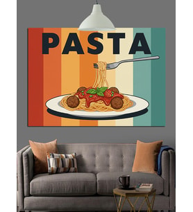 Köfteli Makarna Retro Poster Dekoratif Kanvas - Mdf Ahşap Tablo