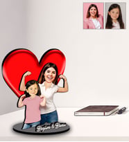 Kişiye Özel Anneler Günü Anne Kız Karikatürlü İki Katmanlı Biblo Model-2