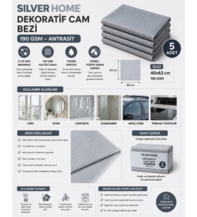 Silver Home 190 Gsm 40x63 cm Dekoratif Cam Bezi-Antrasit x 5 Adet