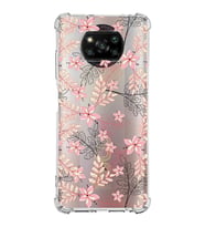 Xiaomi Poco X3 Köşe Korumalı Antişok Kapak Floral Kırmızı Tasarımlı Şeffaf Silikon Kılıf