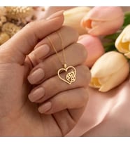 Minimalist Kalp ve Uğur Böceği Figürlü Kolye 925K Gümüş (Gold)