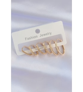 Pirinç Gold Renk İnce Oval Küpe Seti