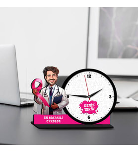 Erkek Onkoloğa Hediye Karikatürlü MDF Masa Saati
