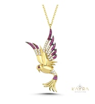 Prenses Anka Kuşu Fuşya Taşlı Altın Kolye AK02