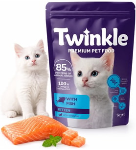 Twinkle Yavru Kedi Maması 1 kg - Balıklı Kedi Maması -%85 Hayvansal Protein - 4'ü 1 Arada - 0-12 Ay Yavru Kediler İçin