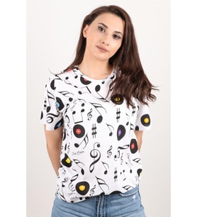 Kadın Baskılı Bisiklet Yaka Oversize T-shirt