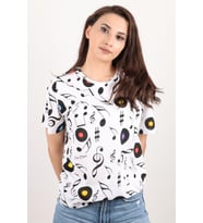 Kadın Baskılı Bisiklet Yaka Oversize T-shirt