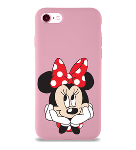 Apple iPhone 7 Uyumlu Lansman Kılıf Minnie Mouse Tasarımlı Altı Kapalı İçi Kadife Kaplı  Kapak (Şeffaf)