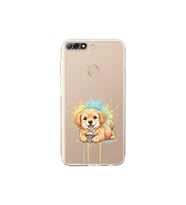 Huawei Y7 2018 ile Uyumlu Splash Köpek Tasarımlı Şeffaf Silikon Kılıf