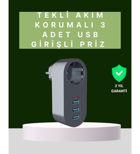 Termal Akım Korumalı 3 USB'li Güvenli Priz – Akıllı Akım Dengeleme