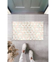 Pudra Kapı Önü Paspası 3d Kareler Desen Ps924 (Kahverengi - Bej)