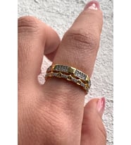 V.I.P Çift Renk Seri Zirkon Taşlı Zincir Tasarım Gold & Silver Ayarlanabilir Kadın Çelik Yüzük