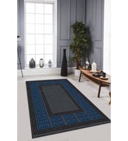 Lacivert Çerçeveli Kaymaz Tabanlı Dekoratif Halı RV035 - 100 x 160 cm