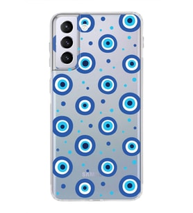 PrintiFy Samsung Galaxy S21 Plus ile Uyumlu Nazar Boncuğu 1  Kamera Korumalı Şeffaf Silikon Kılıf