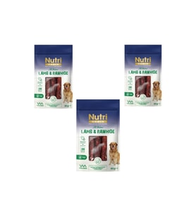 Nutri Canin Rawhide Kuzu Eti Sarılı Kemik Köpek Ödülü 80 gr x 3 Adet et