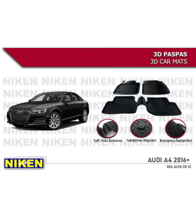 Audi A4 Havuzlu 3D Paspas Niken Siyah 2016 Sonrası