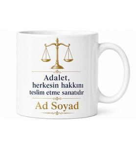 İsme Özel Hakim Yazılı Kupa Bardak Adalet Temalı Özel Tasarım Hediye