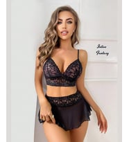 Intive Fantasy Dantel ve Tülden Siyah Bralet Transparan Etek Takım