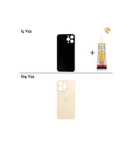 iPhone 14 PRO MAX Altın Arka Kapak Arka Cam Batarya Kapağı Lazer Kesim Kapak Pil Kapağı + B-7000 Yapıştırıcı