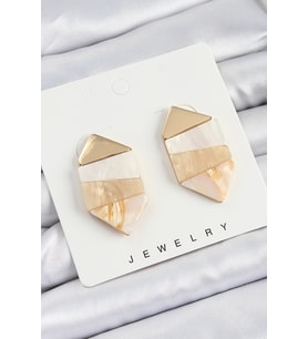 Pirinç Mermer Desenli Vintage Geometrik Model Gold Renk Kadın Küpe (Altın)