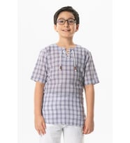 Kısa Kol Şile Bezi Zımbalı Yazlık Erkek Çocuk Tshirt Mor Kareli 3035
