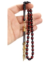 Kırmızı Sürmeli Toz Kehribar Tespih 8x12mm (Çok Renkli)
