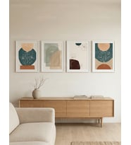 Soyut Botanik ve Minimalist Çiçek Desenli 4’lü Ahşap Çerçeveli Tablo Seti