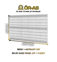 Antrastik Gri Bahçe Teli Panel Çit 50 cm x 250 cm = 5-Adet (Antrasit)