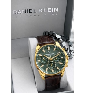 Daniel Klein Erkek Kol Saati 30 Metre Suya Dayanıklı Deri Kordon + Bileklik Hediyeli VS.BLKT.0822