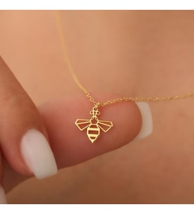 Kişiye Özel 925 Ayar Gümüş Minimal Kraliçe Arı Kolye (Gold)